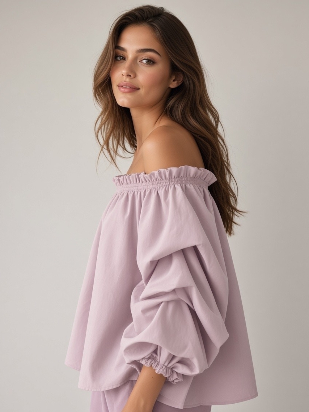 Revamped Premium Collection Pale Lilac Off-Shoulder Ruffle Top
Size: Large (L)